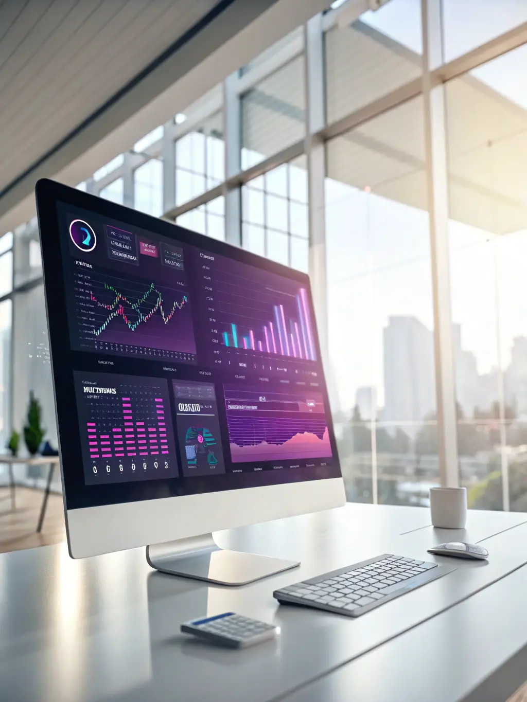 A futuristic interface showing AI-powered predictive analytics for marketing campaign performance.