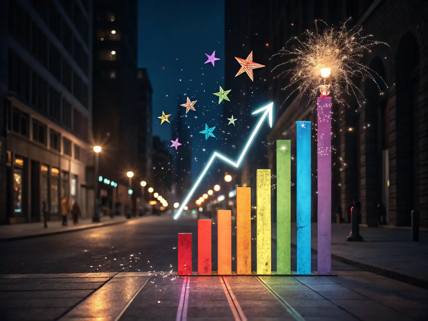 A dynamic image representing a successful marketing campaign with increasing graphs and positive customer feedback, symbolizing the positive results achieved through Strix's services.